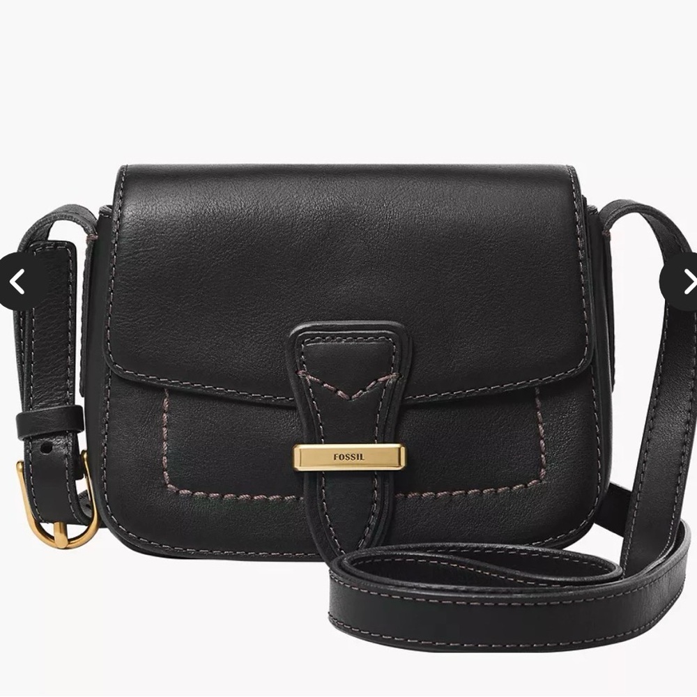 Fossil Tremont Small Flap Crossbody Bag Handbag Black Italian Leather Dustbag